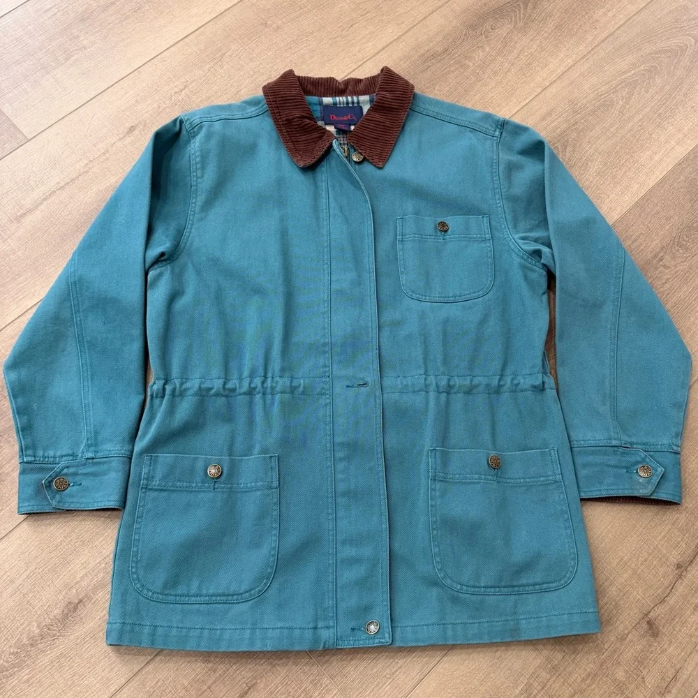 Vintage Denim Co Jacket Chore Barn Coat Adult S Flannel Lined Corduroy 90s Green - Picture 2 of 14